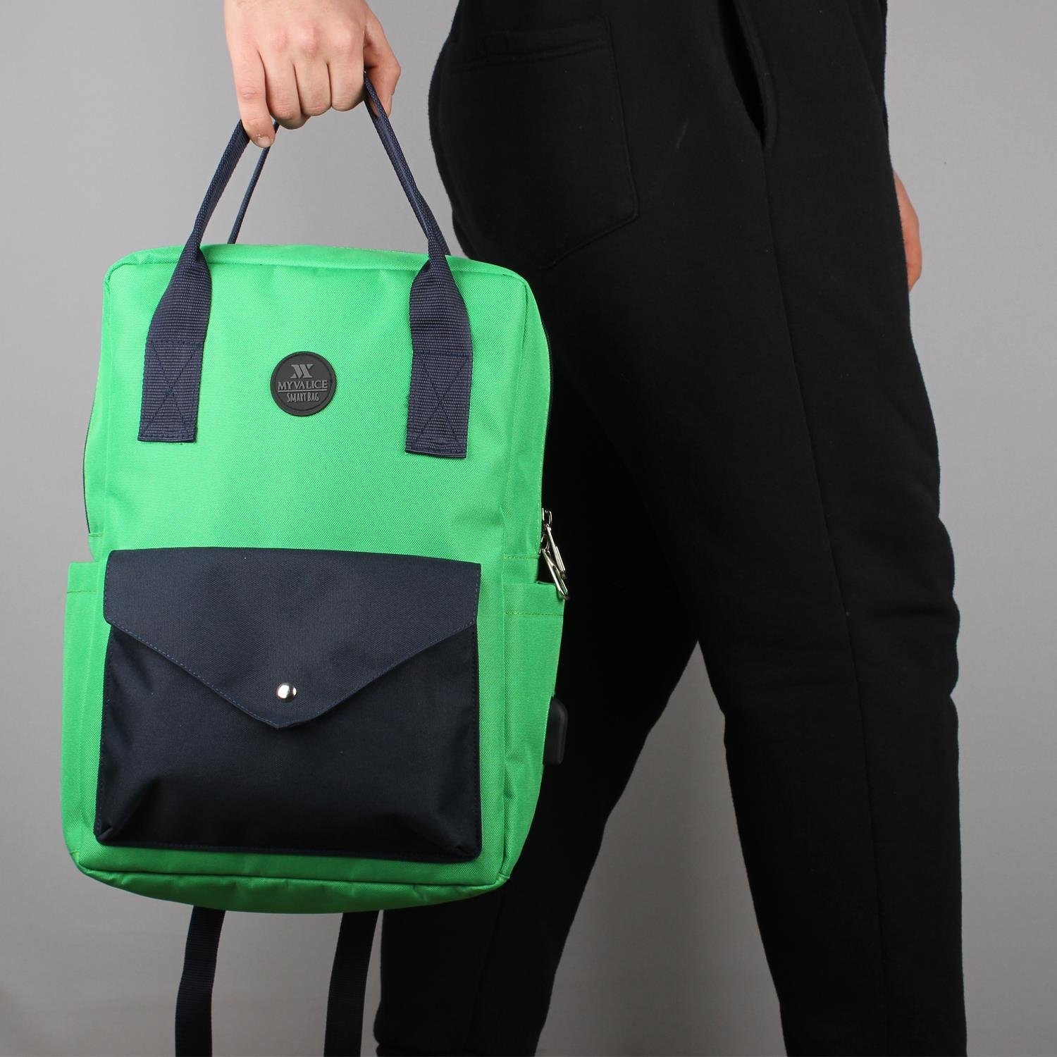 My Valice Smart Bag Post Usb Şarj Girişli Laptop Bölmeli Notebook Sırt Çantası Benetton Yeşili