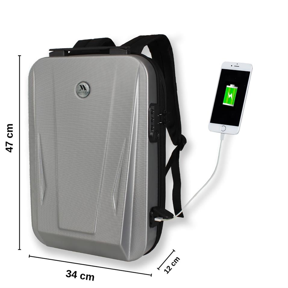 My Valice Smart Bag SHARP Usb Şarj Girişli Unisex ABS Akıllı Sırt Çantası Gri