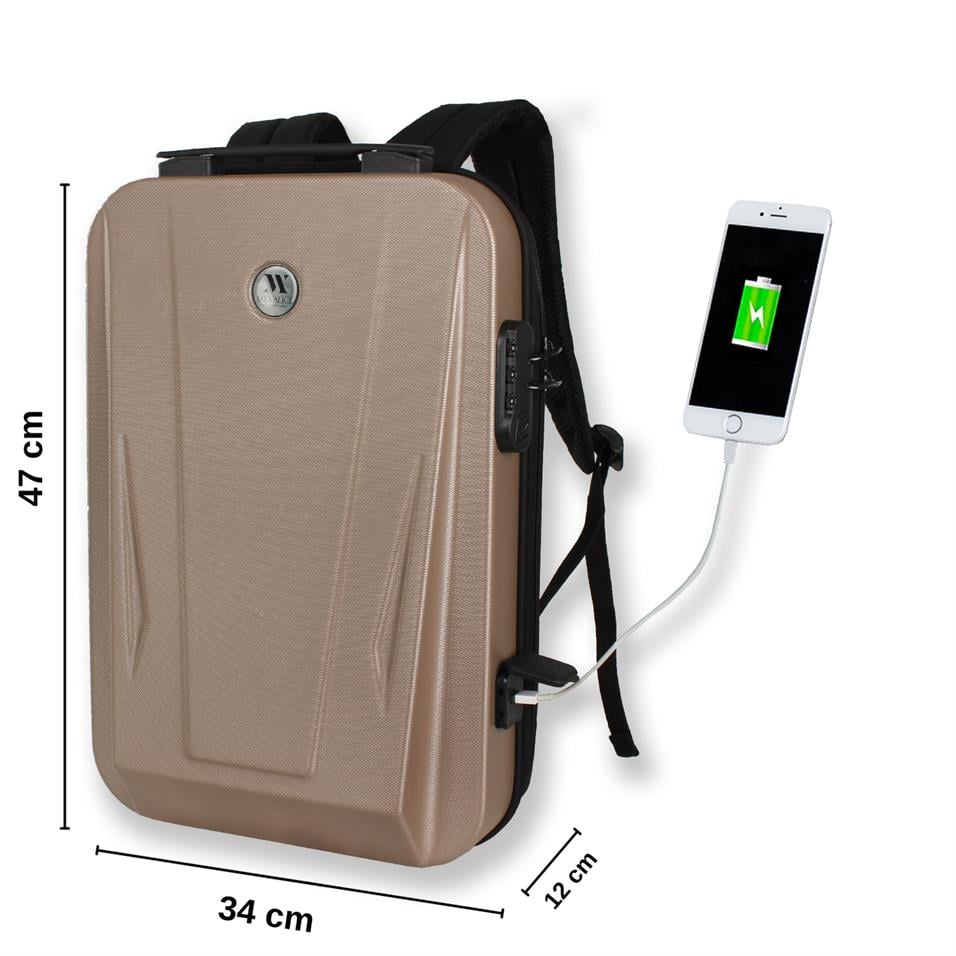 My Valice Smart Bag SHARP Usb Şarj Girişli Unisex ABS Akıllı Sırt Çantası Gold