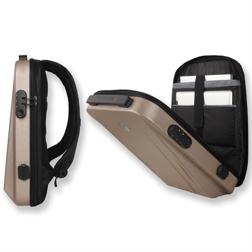 My Valice Smart Bag SHARP Usb Şarj Girişli Unisex ABS Akıllı Sırt Çantası Gold