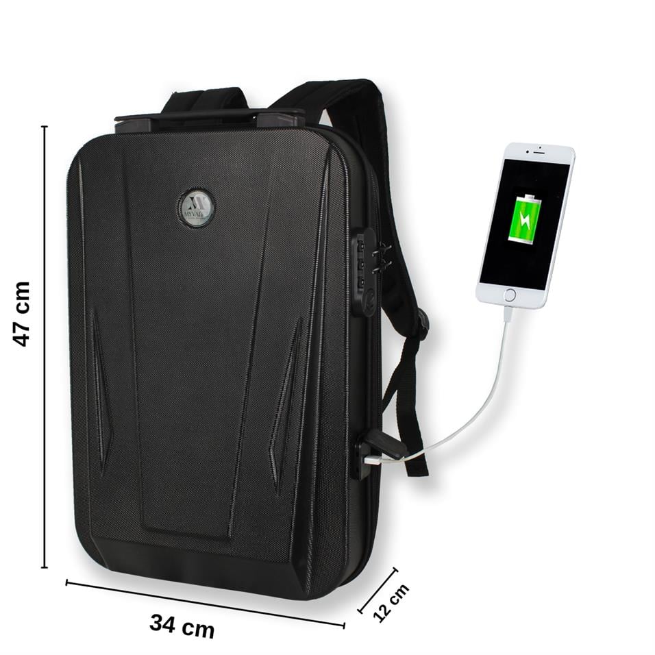 My Valice Smart Bag SHARP Usb Şarj Girişli Unisex ABS Akıllı Sırt Çantası Siyah