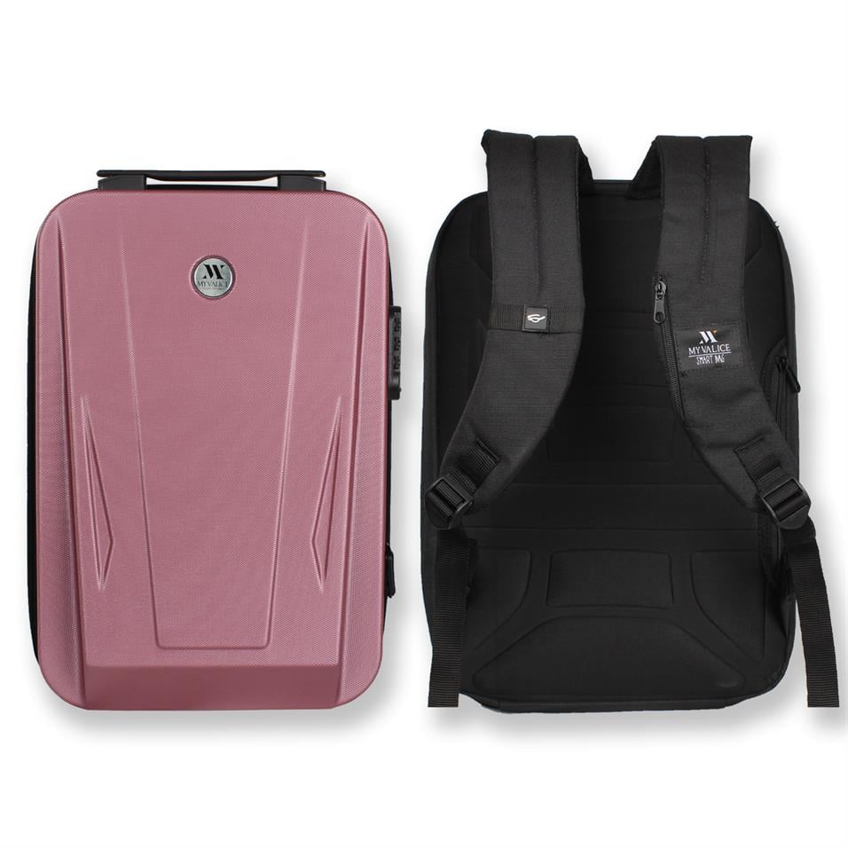 My Valice Smart Bag SHARP Usb Şarj Girişli Unisex ABS Akıllı Sırt Çantası Rose Gold