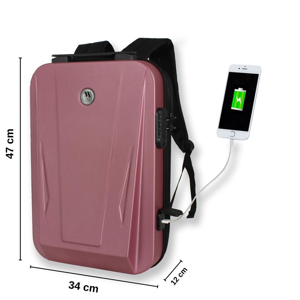 My Valice Smart Bag SHARP Usb Şarj Girişli Unisex ABS Akıllı Sırt Çantası Rose Gold