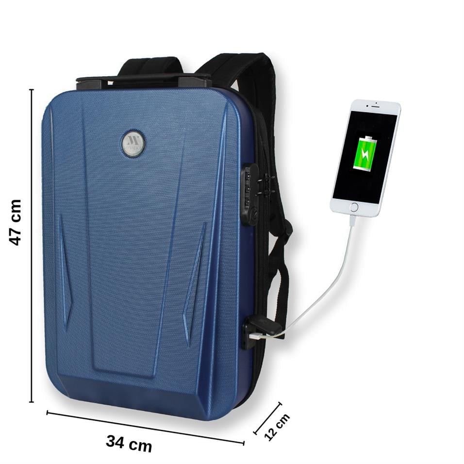My Valice Smart Bag SHARP Usb Şarj Girişli Unisex ABS Akıllı Sırt Çantası Lacivert