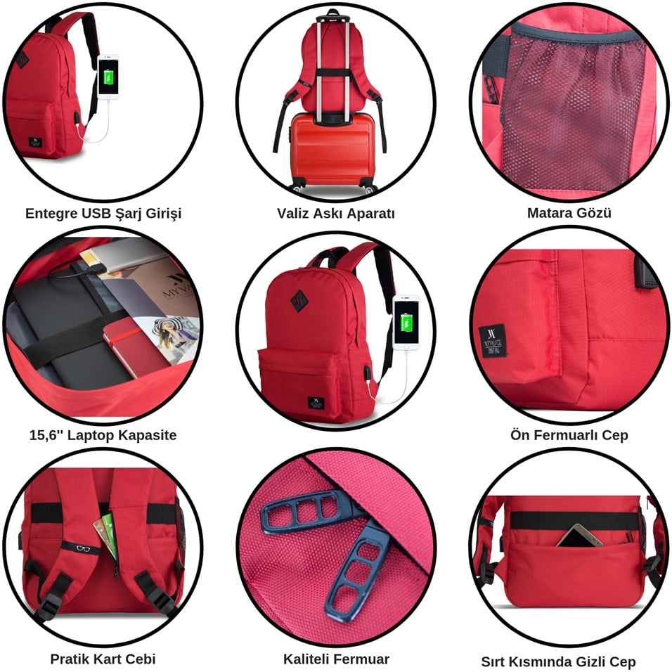 My Valice Smart Bag SPECTA Usb Şarj Girişli Akıllı Sırt Çantası Kahve