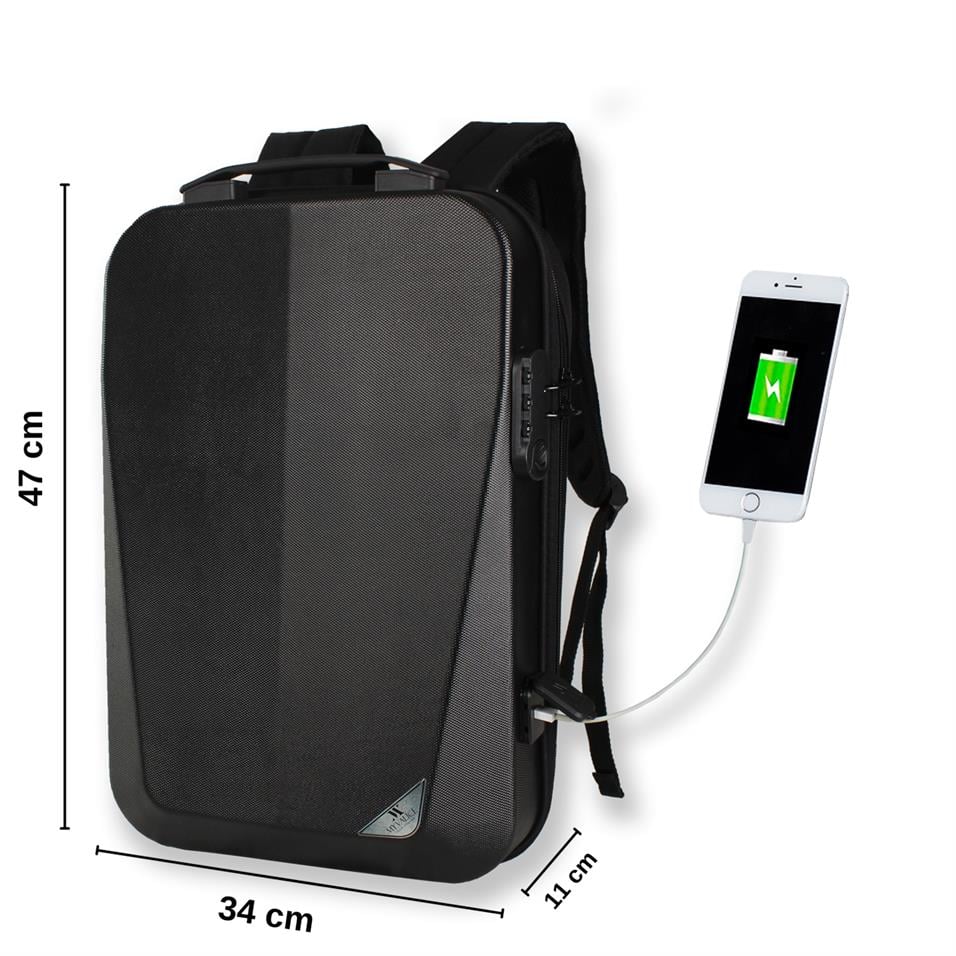 My Valice Smart Bag STRONG Usb Şarj Girişli Unisex ABS Akıllı Sırt Çantası Siyah