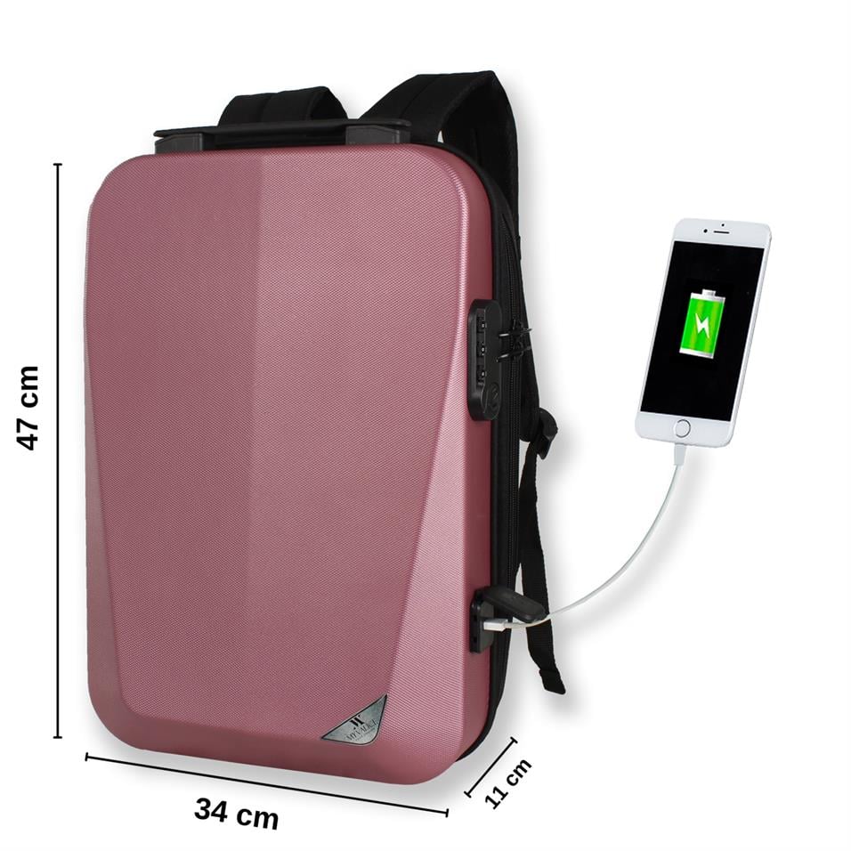 My Valice Smart Bag STRONG Usb Şarj Girişli Unisex ABS Akıllı Sırt Çantası Rose Gold