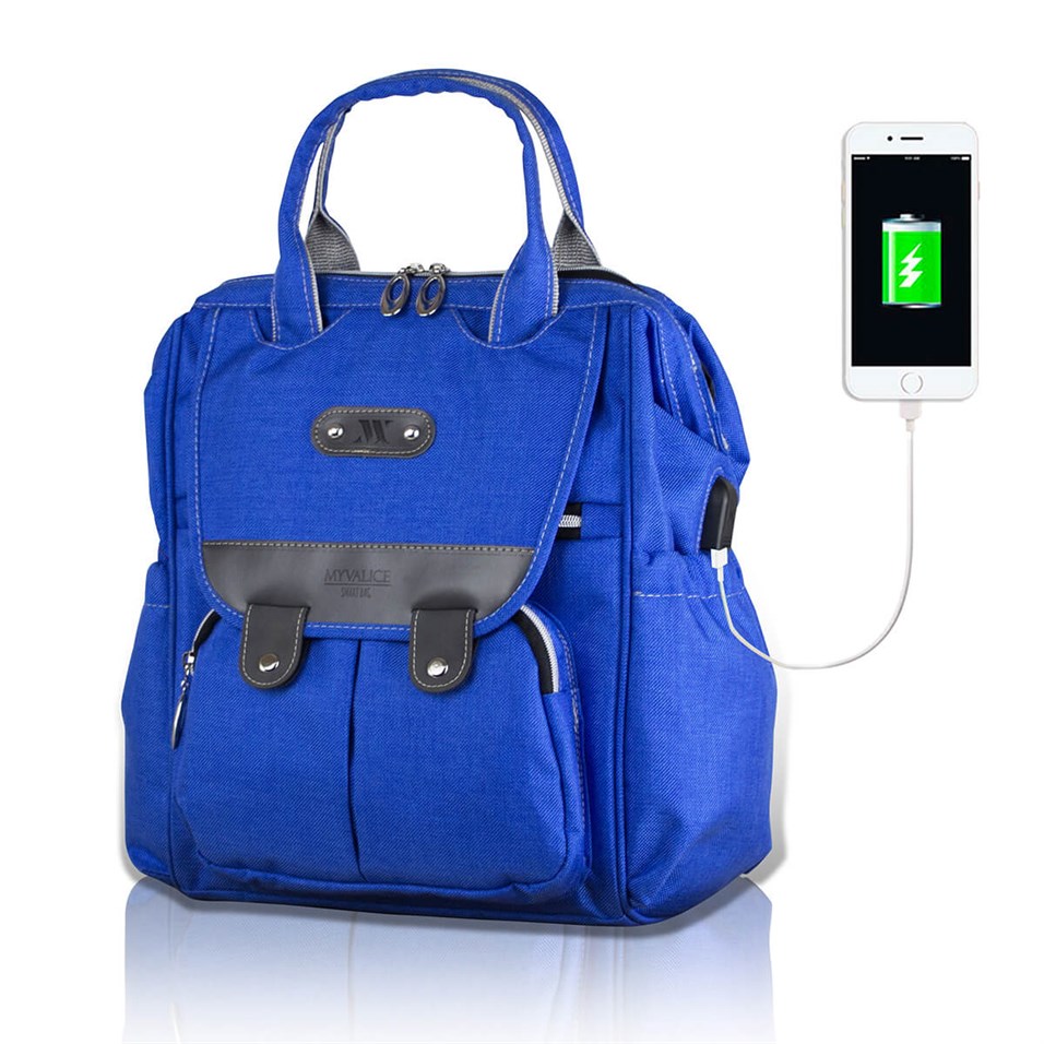 My Valice Smart Bag Tiny Usb'li Anne Bebek Bakım ve Sırt Çantası Saks Mavi