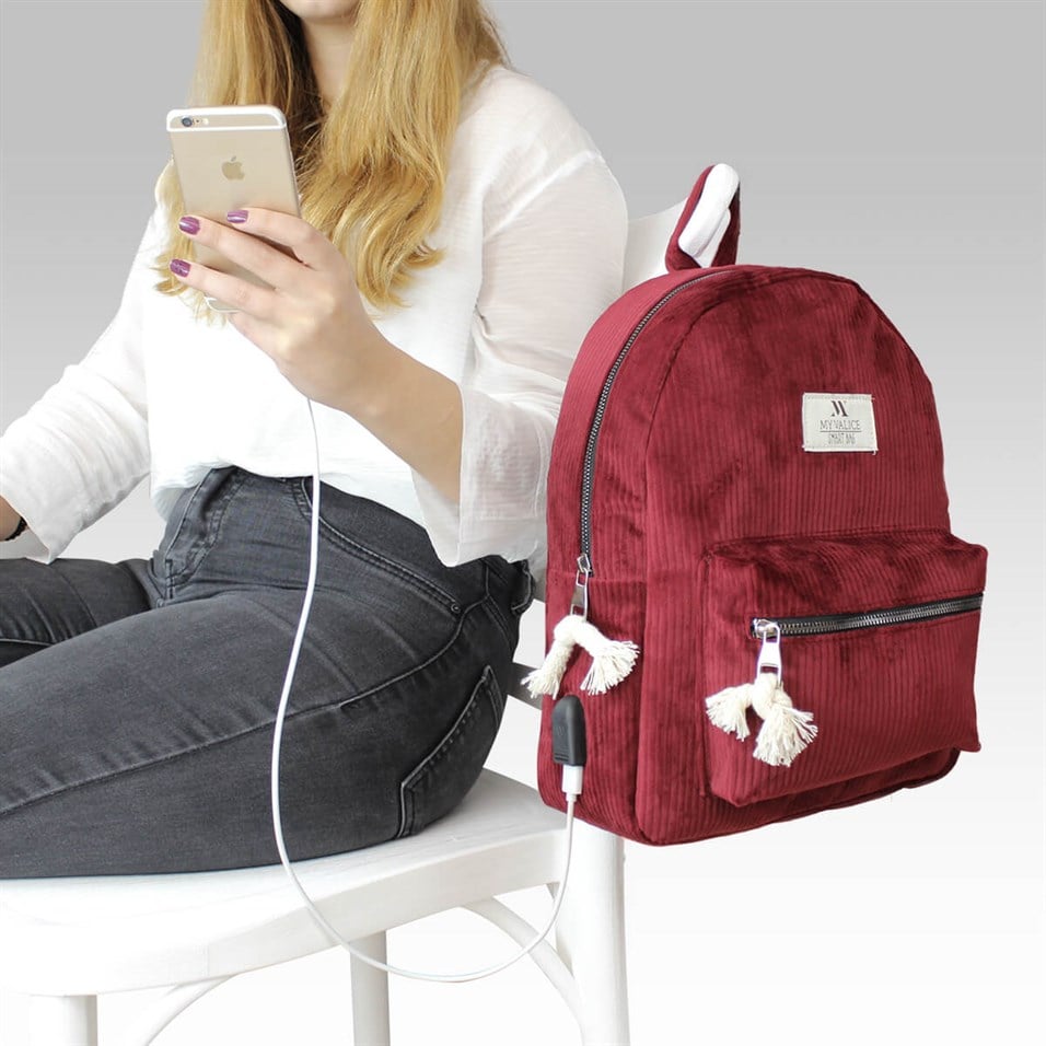 My Valice Smart Bag Usb Şarj Girişli Sırt Çantası 1201 Bordo