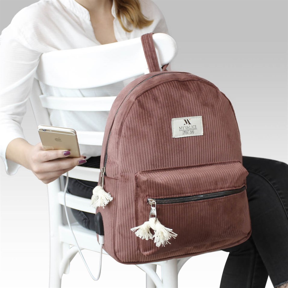 My Valice Smart Bag Usb Şarj Girişli Sırt Çantası 1201 Gül Kurusu