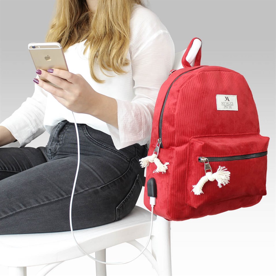 My Valice Smart Bag Usb Şarj Girişli Sırt Çantası 1201 Kırmızı