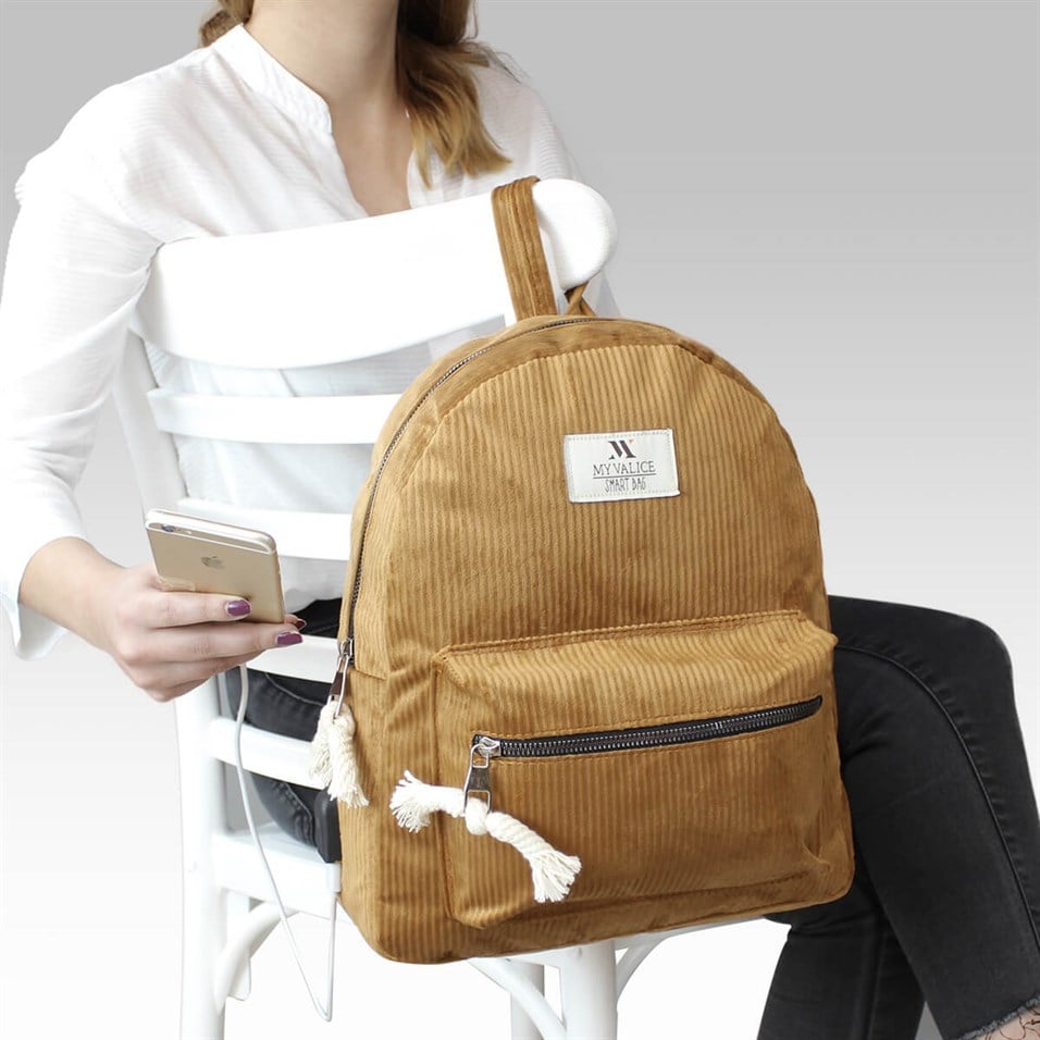 My Valice Smart Bag Usb Şarj Girişli Sırt Çantası 1201 Taba
