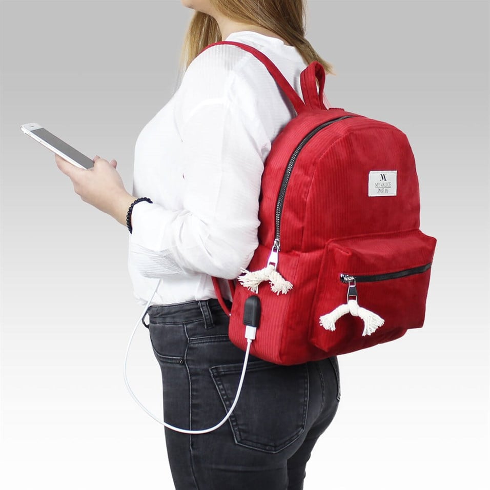 My Valice Smart Bag Usb Şarj Girişli Sırt Çantası 1201 Kırmızı