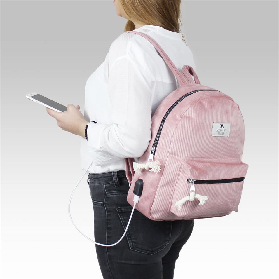 My Valice Smart Bag Usb Şarj Girişli Sırt Çantası 1201 Pudra