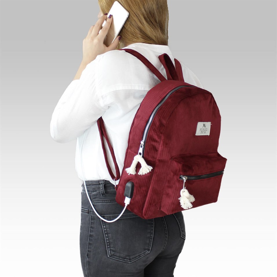 My Valice Smart Bag Usb Şarj Girişli Sırt Çantası 1201 Bordo