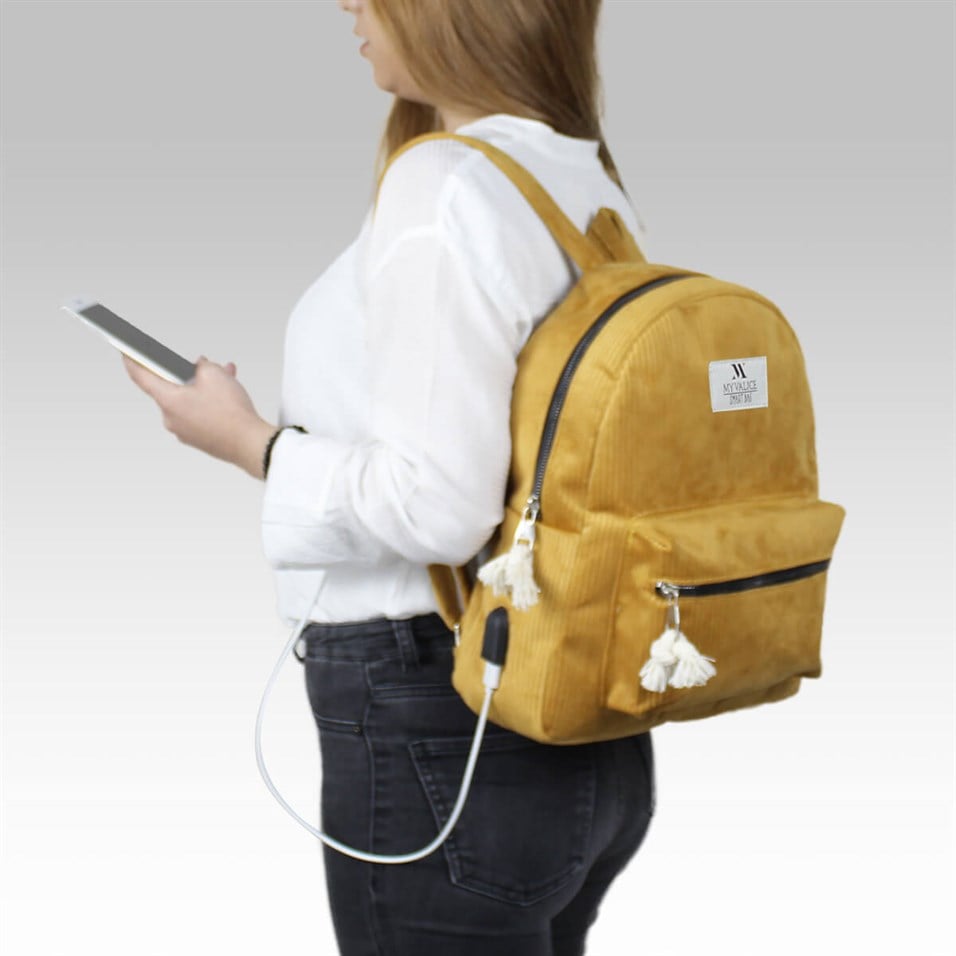My Valice Smart Bag Usb Şarj Girişli Sırt Çantası 1201 Hardal