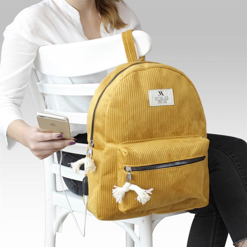 My Valice Smart Bag Usb Şarj Girişli Sırt Çantası 1201 Hardal