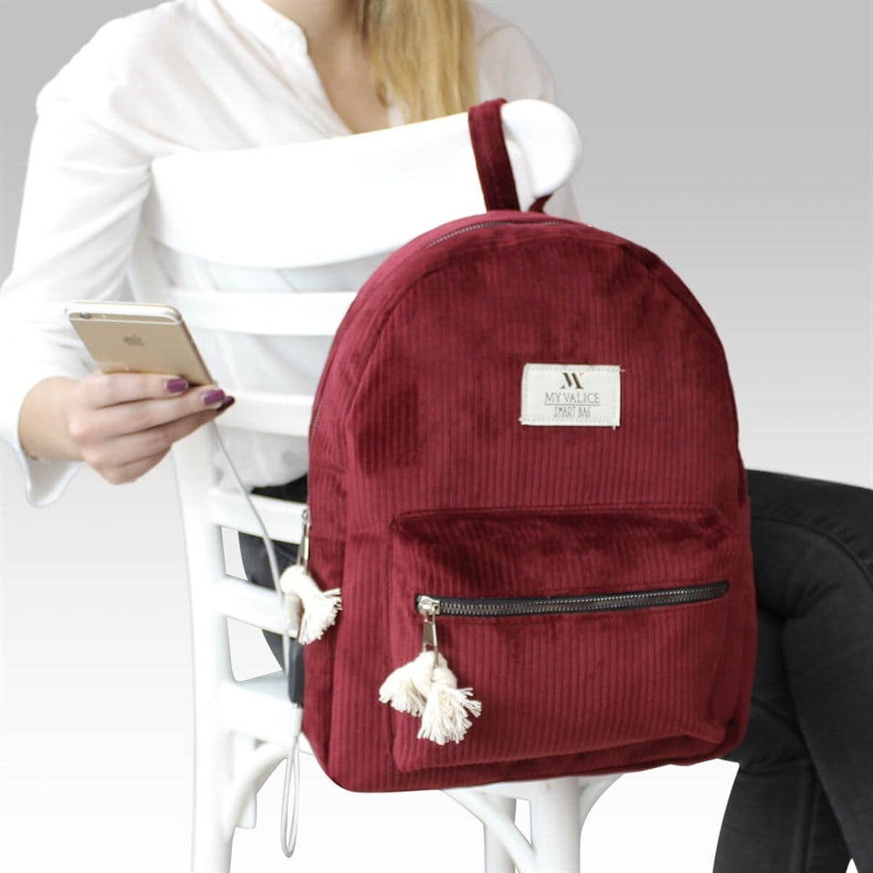My Valice Smart Bag Usb Şarj Girişli Sırt Çantası 1201 Bordo
