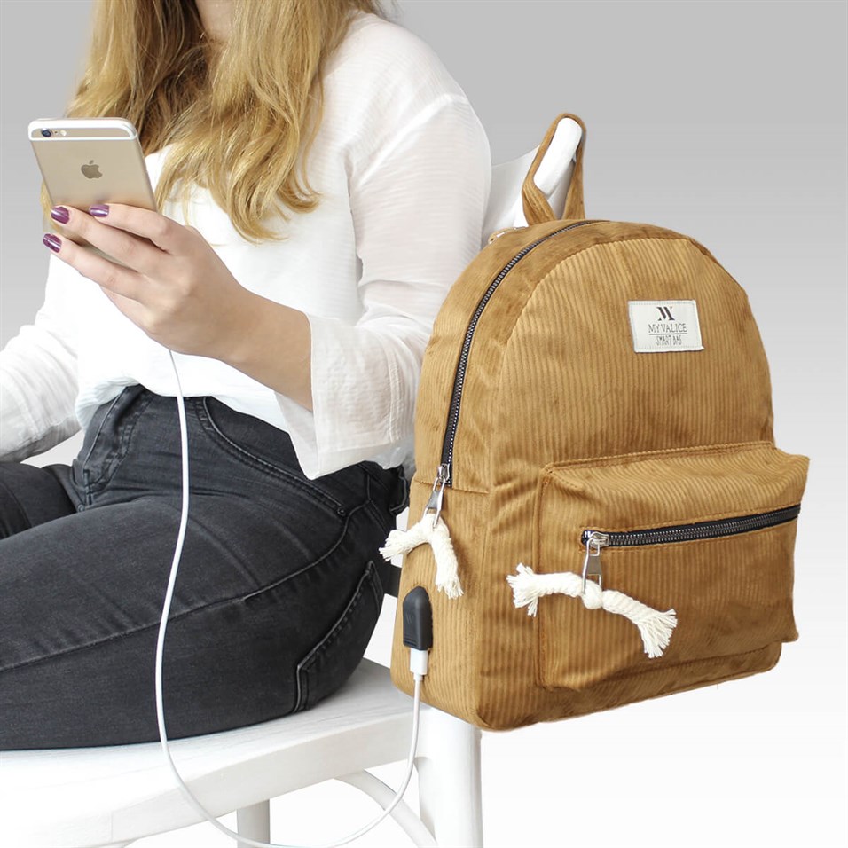 My Valice Smart Bag Usb Şarj Girişli Sırt Çantası 1201 Taba