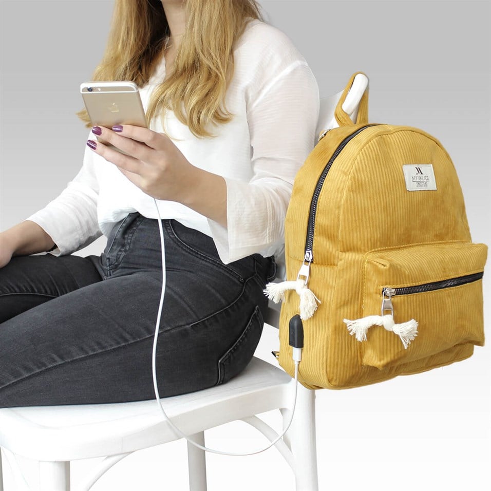 My Valice Smart Bag Usb Şarj Girişli Sırt Çantası 1201 Hardal