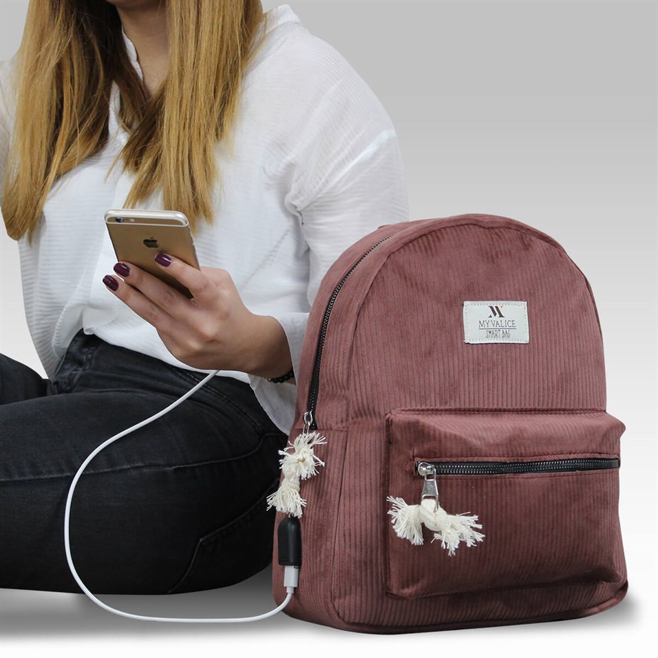 My Valice Smart Bag Usb Şarj Girişli Sırt Çantası 1201 Gül Kurusu