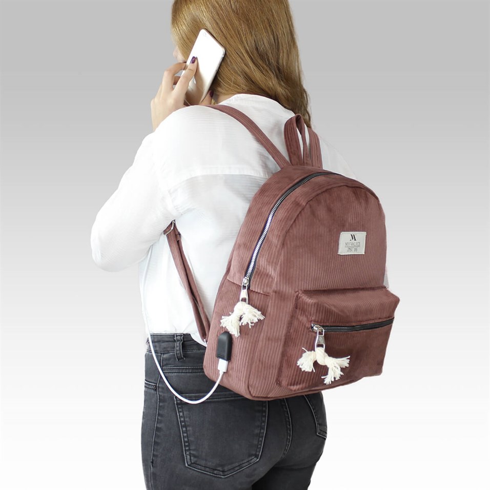 My Valice Smart Bag Usb Şarj Girişli Sırt Çantası 1201 Gül Kurusu