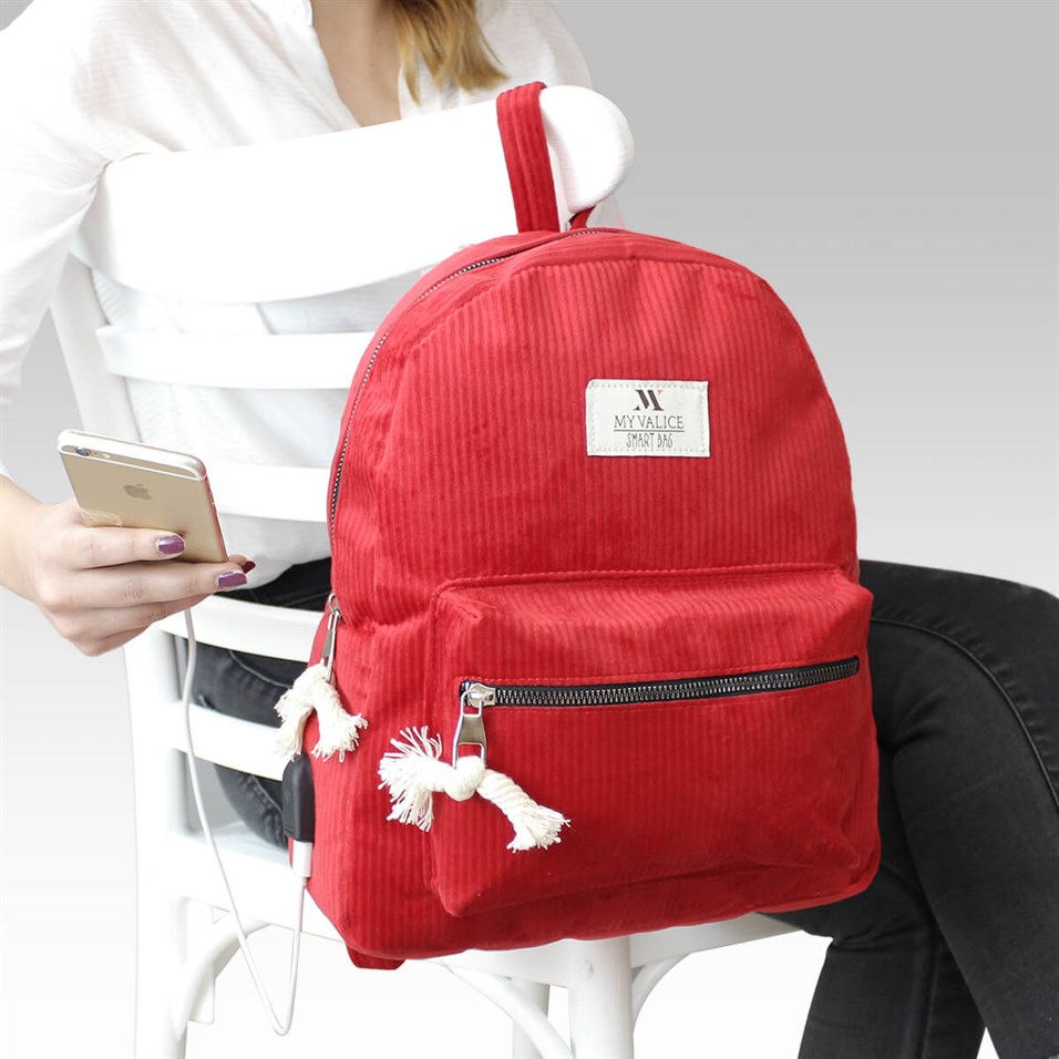 My Valice Smart Bag Usb Şarj Girişli Sırt Çantası 1201 Kırmızı