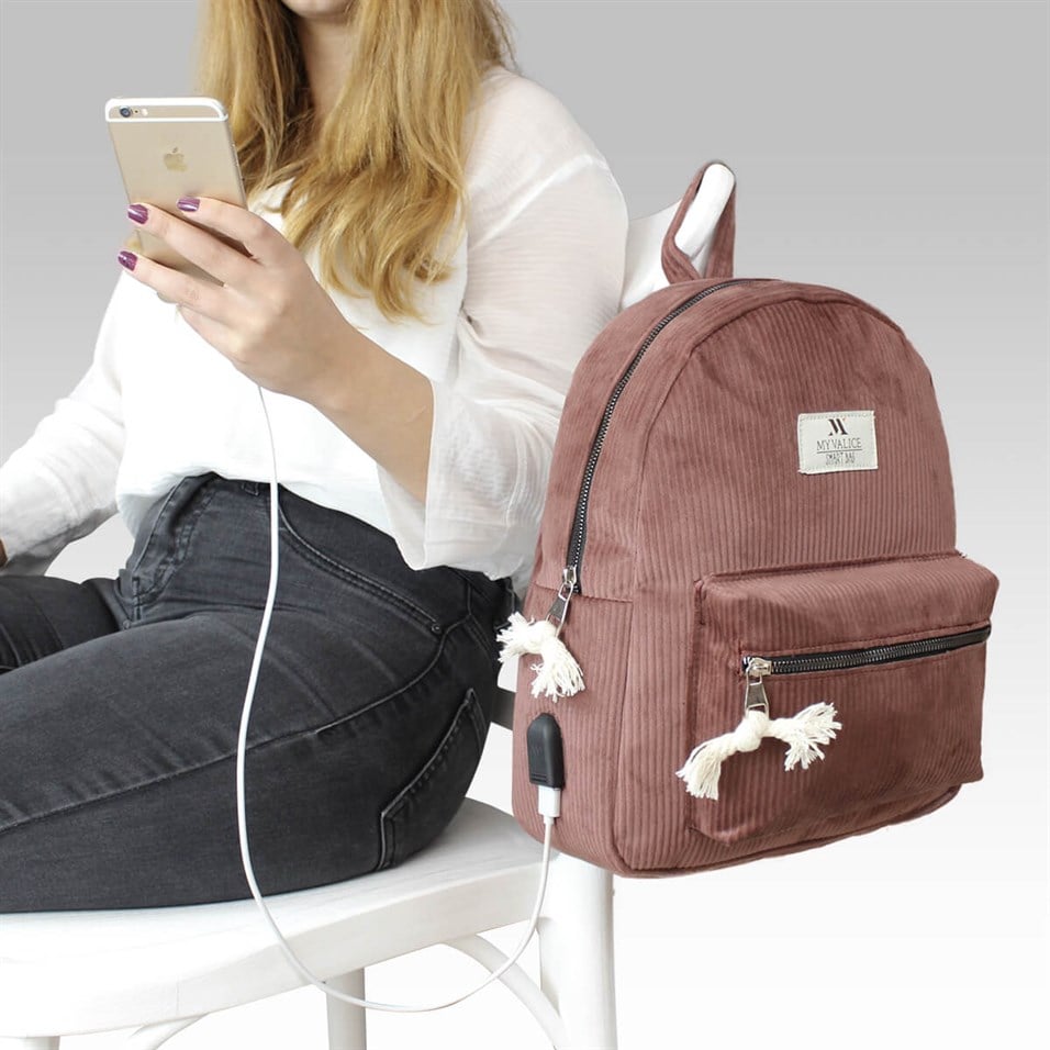 My Valice Smart Bag Usb Şarj Girişli Sırt Çantası 1201 Gül Kurusu