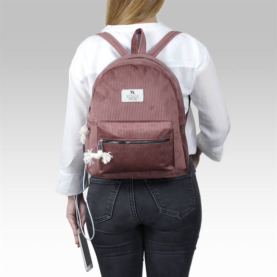 My Valice Smart Bag Usb Şarj Girişli Sırt Çantası 1201 Gül Kurusu