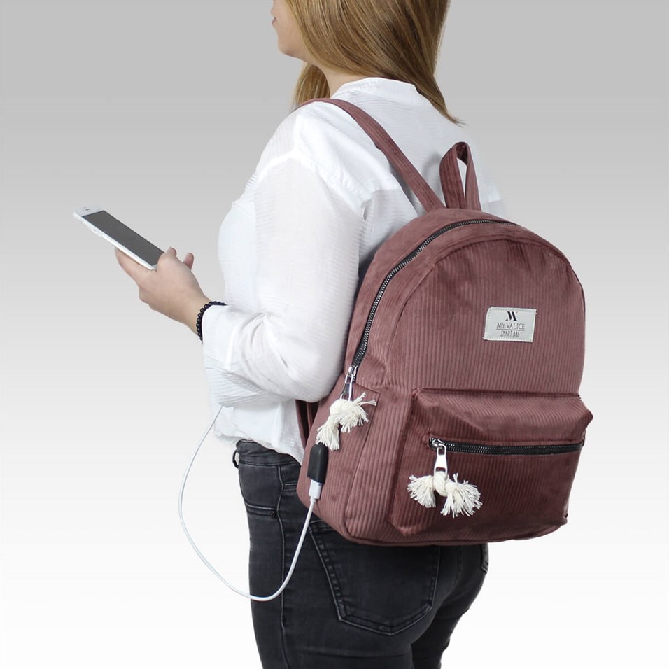 My Valice Smart Bag Usb Şarj Girişli Sırt Çantası 1201 Gül Kurusu