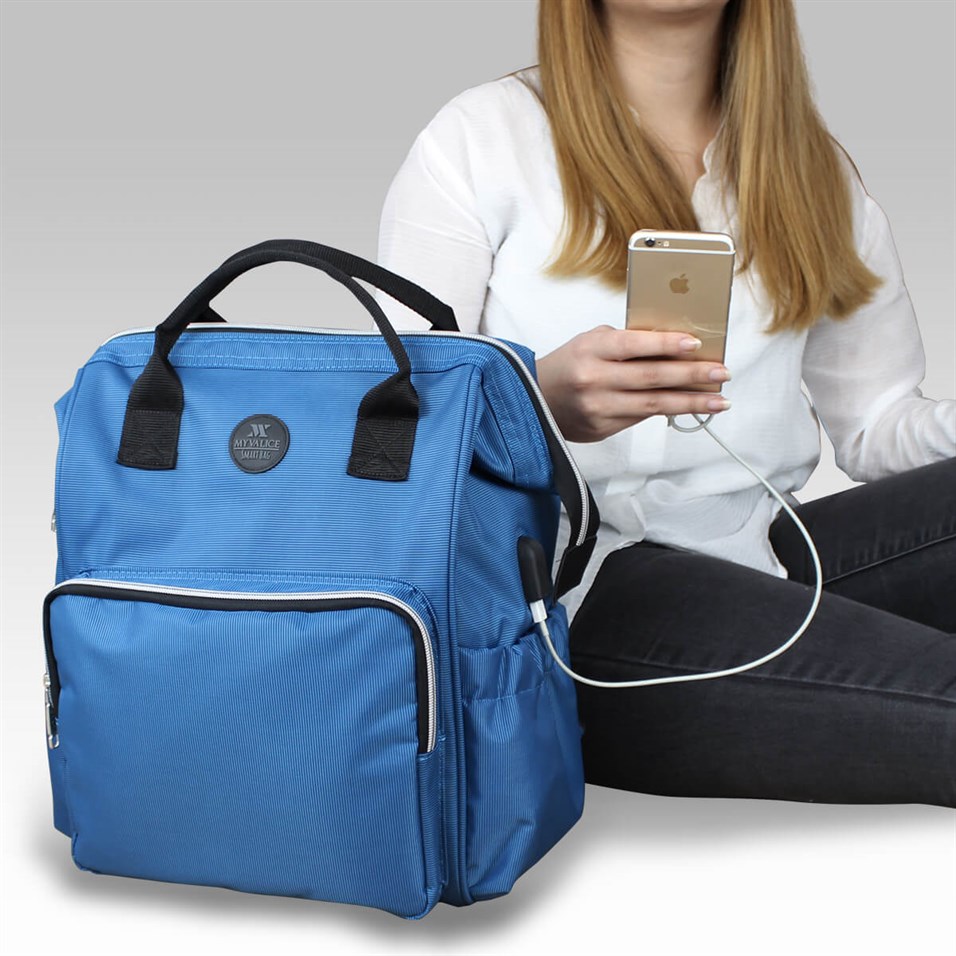 My Valice Smart Bag Usb'li Anne Bebek Bakım ve Sırt Çantası 1401 Mavi