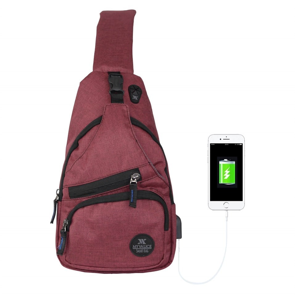 My Valice Smart Bag Usb'li Çapraz Göğüs Çantası 1503 Bordo