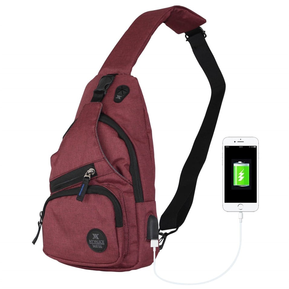 My Valice Smart Bag Usb'li Çapraz Göğüs Çantası 1503 Bordo