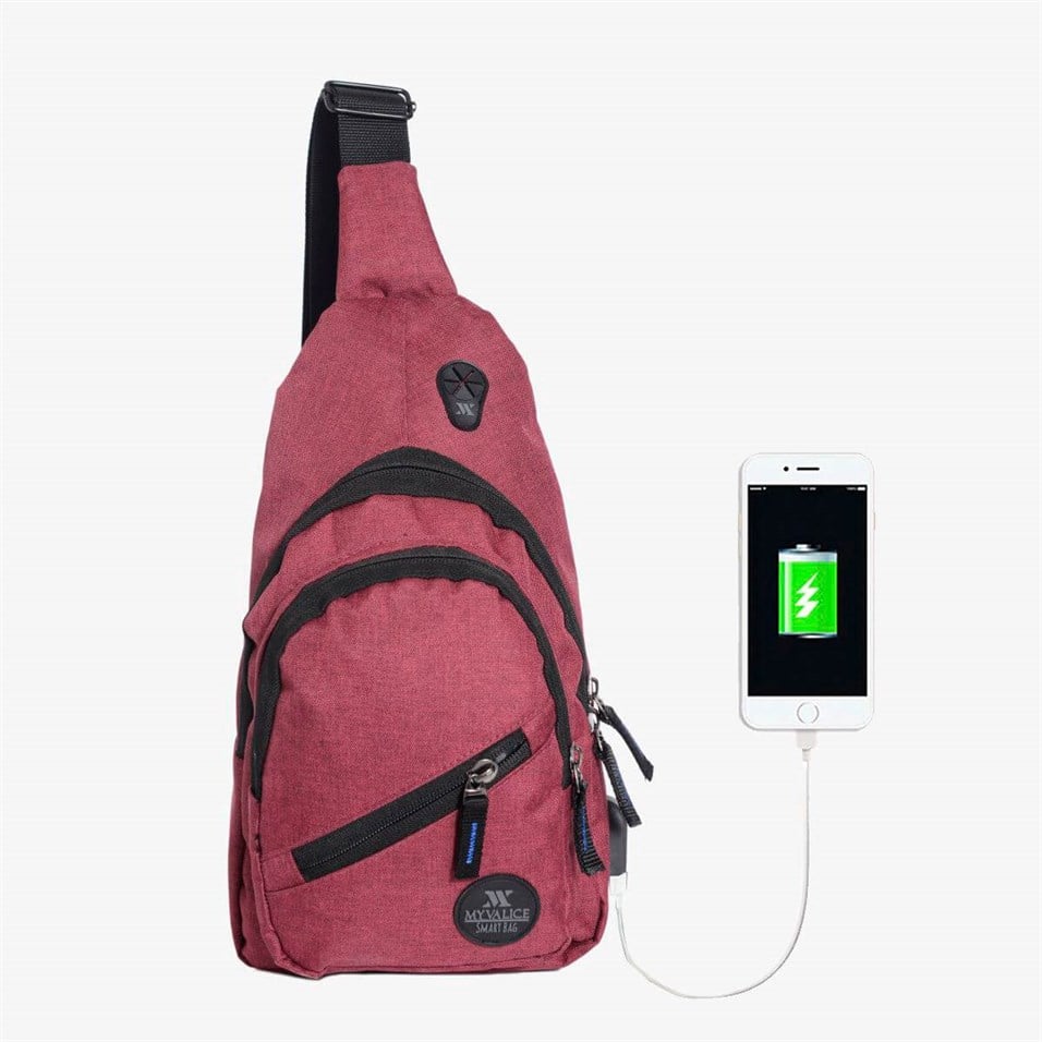 My Valice Smart Bag Usb'li Çapraz Göğüs Çantası 1502 Bordo