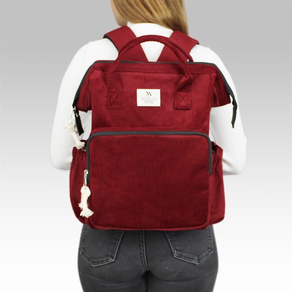 My Valice Smart Bag Usb'li Kadife Anne Bebek Bakım ve Sırt Çantası 1402 Bordo