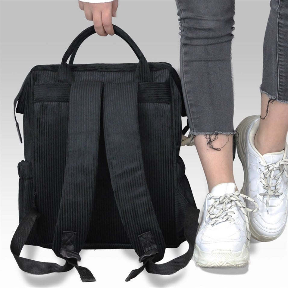 My Valice Smart Bag Usb'li Kadife Anne Bebek Bakım ve Sırt Çantası 1402 Siyah