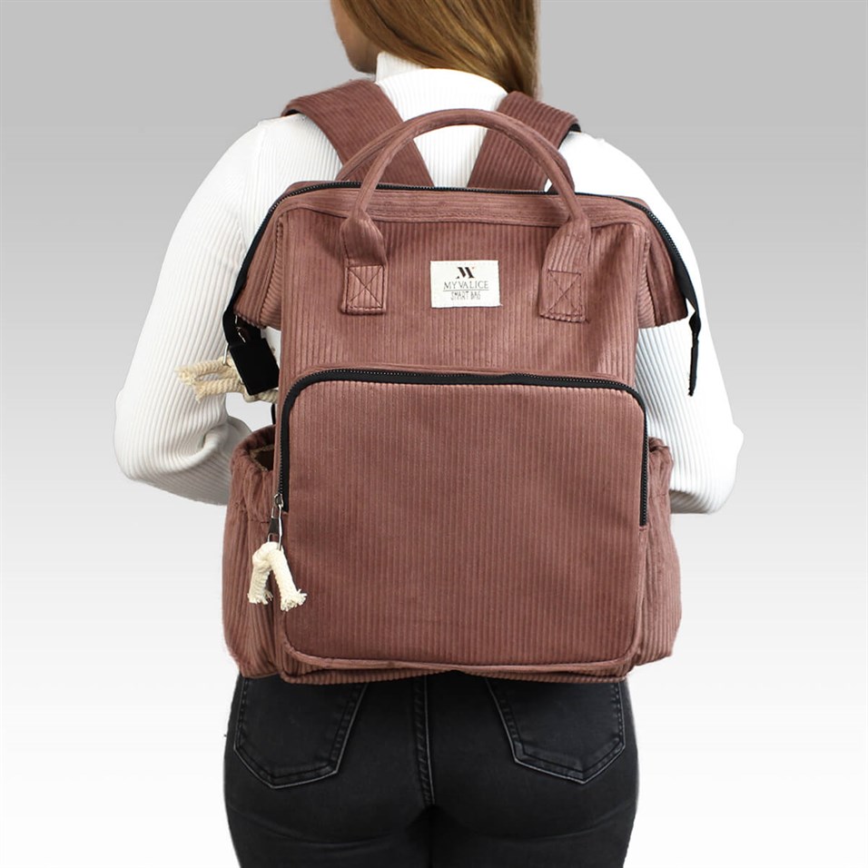 My Valice Smart Bag Usb'li Kadife Anne Bebek Bakım ve Sırt Çantası 1402 Gül Kurusu