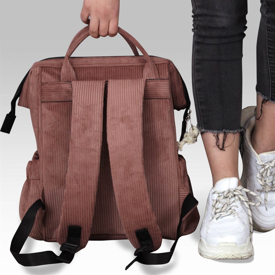 My Valice Smart Bag Usb'li Kadife Anne Bebek Bakım ve Sırt Çantası 1402 Gül Kurusu