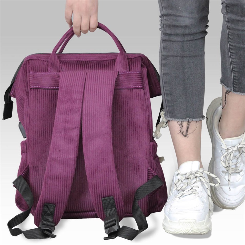 My Valice Smart Bag Usb'li Kadife Anne Bebek Bakım ve Sırt Çantası 1402 Mürdüm