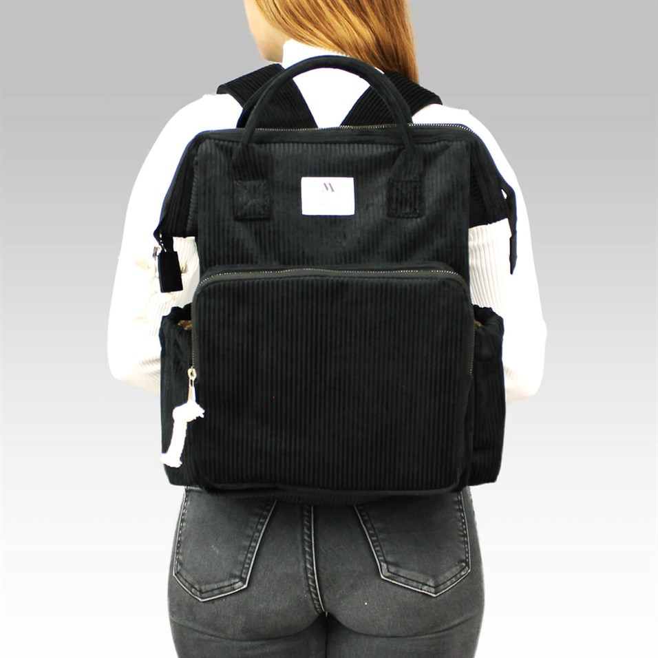 My Valice Smart Bag Usb'li Kadife Anne Bebek Bakım ve Sırt Çantası 1402 Siyah