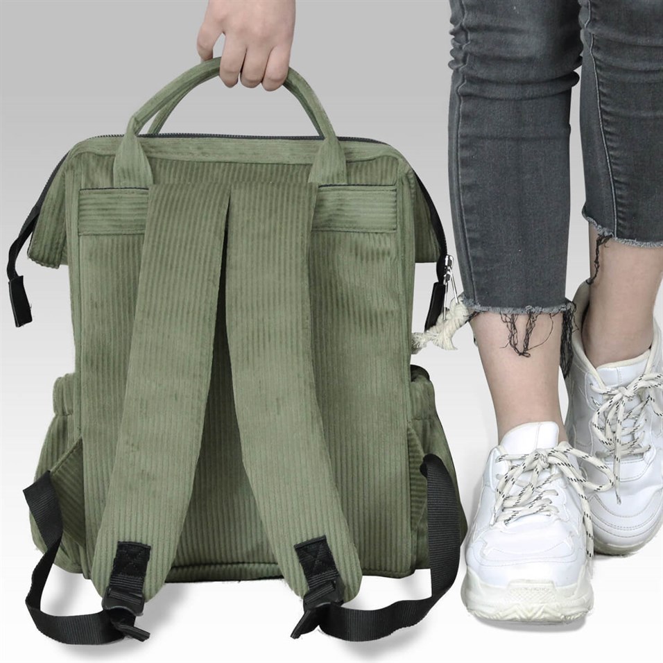 My Valice Smart Bag Usb'li Kadife Anne Bebek Bakım ve Sırt Çantası 1402 Haki
