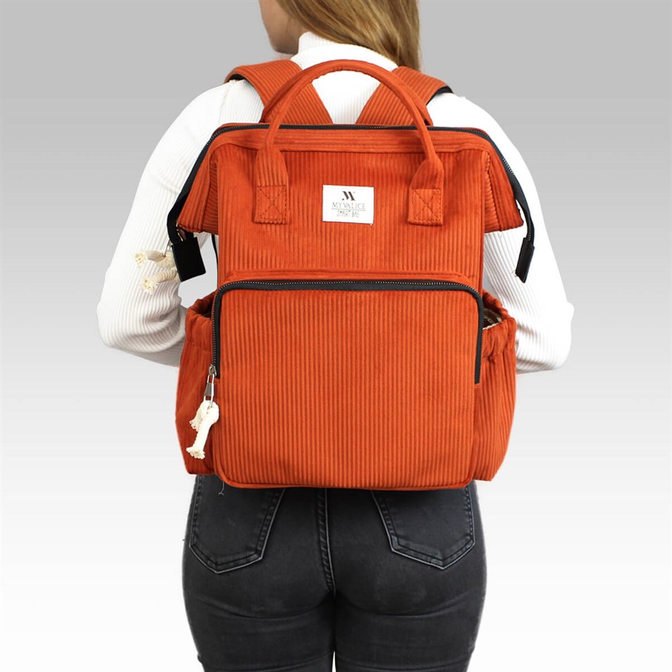 My Valice Smart Bag Usb'li Kadife Anne Bebek Bakım ve Sırt Çantası 1402 Turuncu