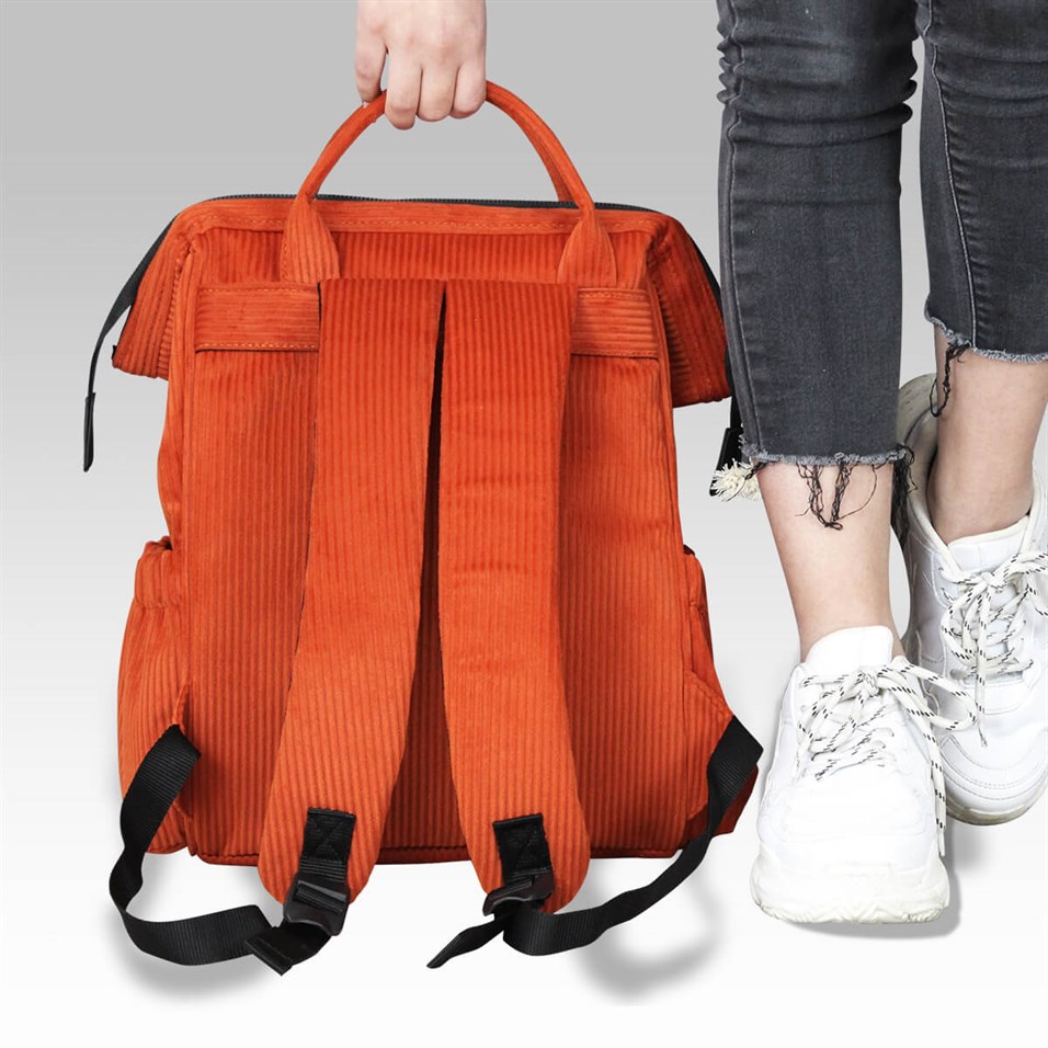 My Valice Smart Bag Usb'li Kadife Anne Bebek Bakım ve Sırt Çantası 1402 Turuncu