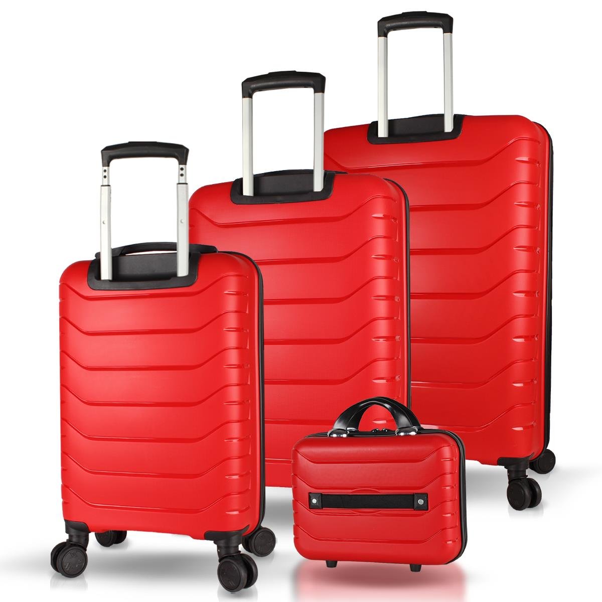 My Valice Solid PP Polipropilen Kırılmaz Kabin Orta Büyük ve Makyaj Boy Kırmızı 4'lü Travel Valiz Seti