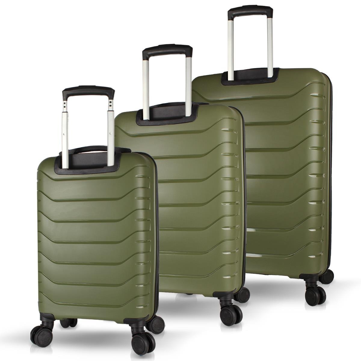 My Valice Solid PP Polipropilen Kırılmaz Kabin Orta ve Büyük Boy Haki 3'lü Valiz Seti