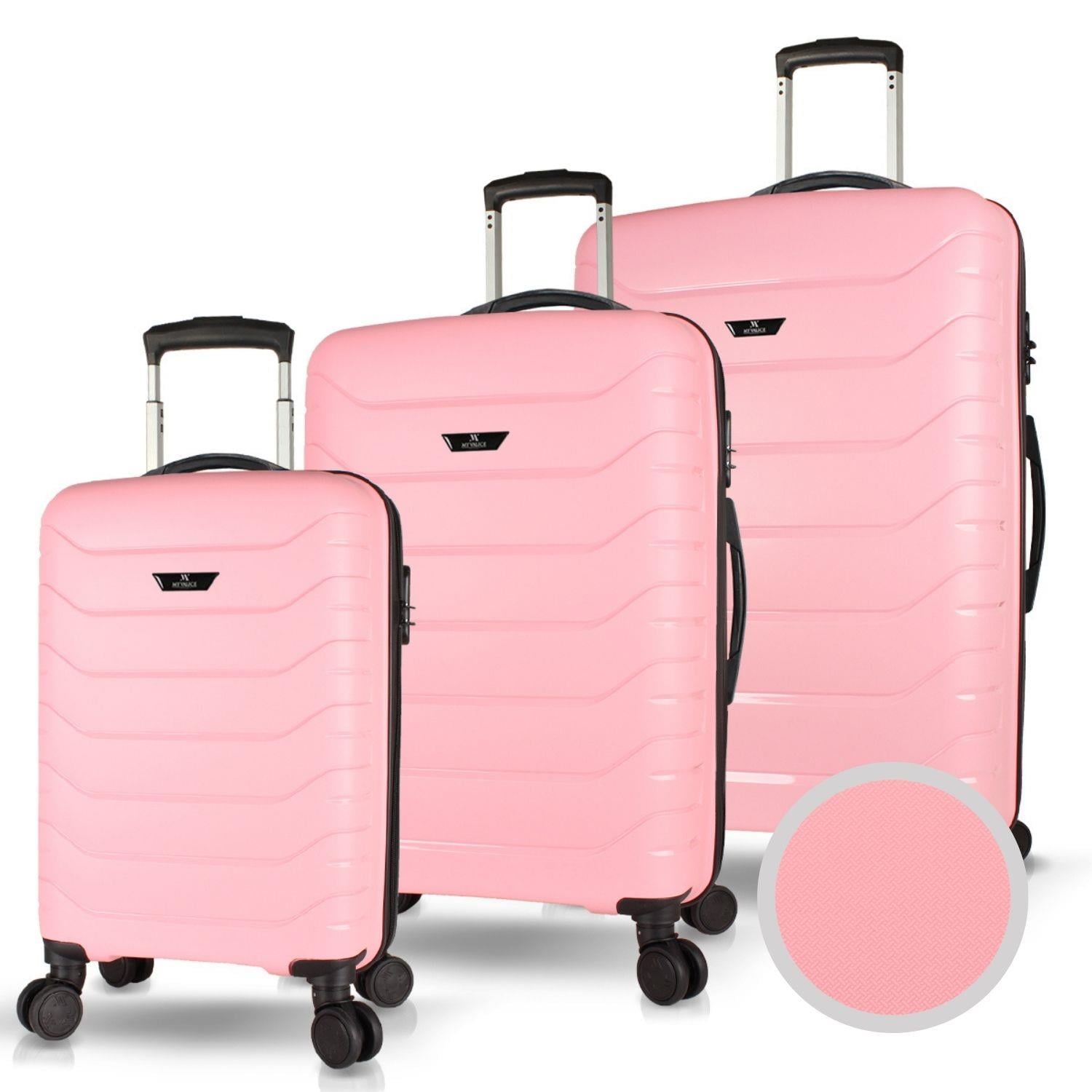 My Valice Solid PP Polipropilen Kırılmaz Kabin Orta ve Büyük Boy Toz Pembe 3'lü Valiz Seti