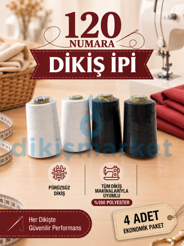 120 Numara  Siyah- Beyaz 4lü Dikiş İpliği Seti