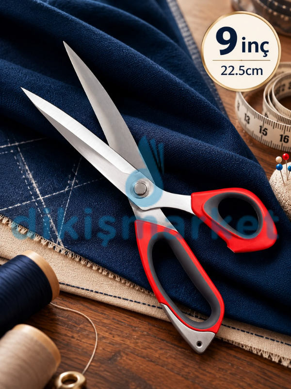 9 No | Kırmızı Saplı | Profesyonel Paslanmaz Çelik | Terzi Makası | 22,5 Cm | 9 inç