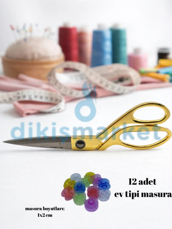 Altın Saplı Terzi Makas 24cm|Kumaş Makası|Ev Tipi Masura  12 adet