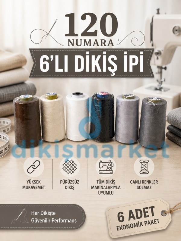 Çağ 120 No Dikiş İpi 6lı Set Grili Kahveli